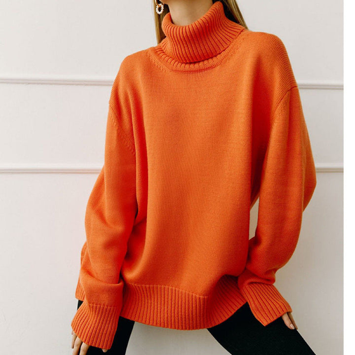 Women's Oversized Turtleneck Sweater with Ribbed Texture Mune