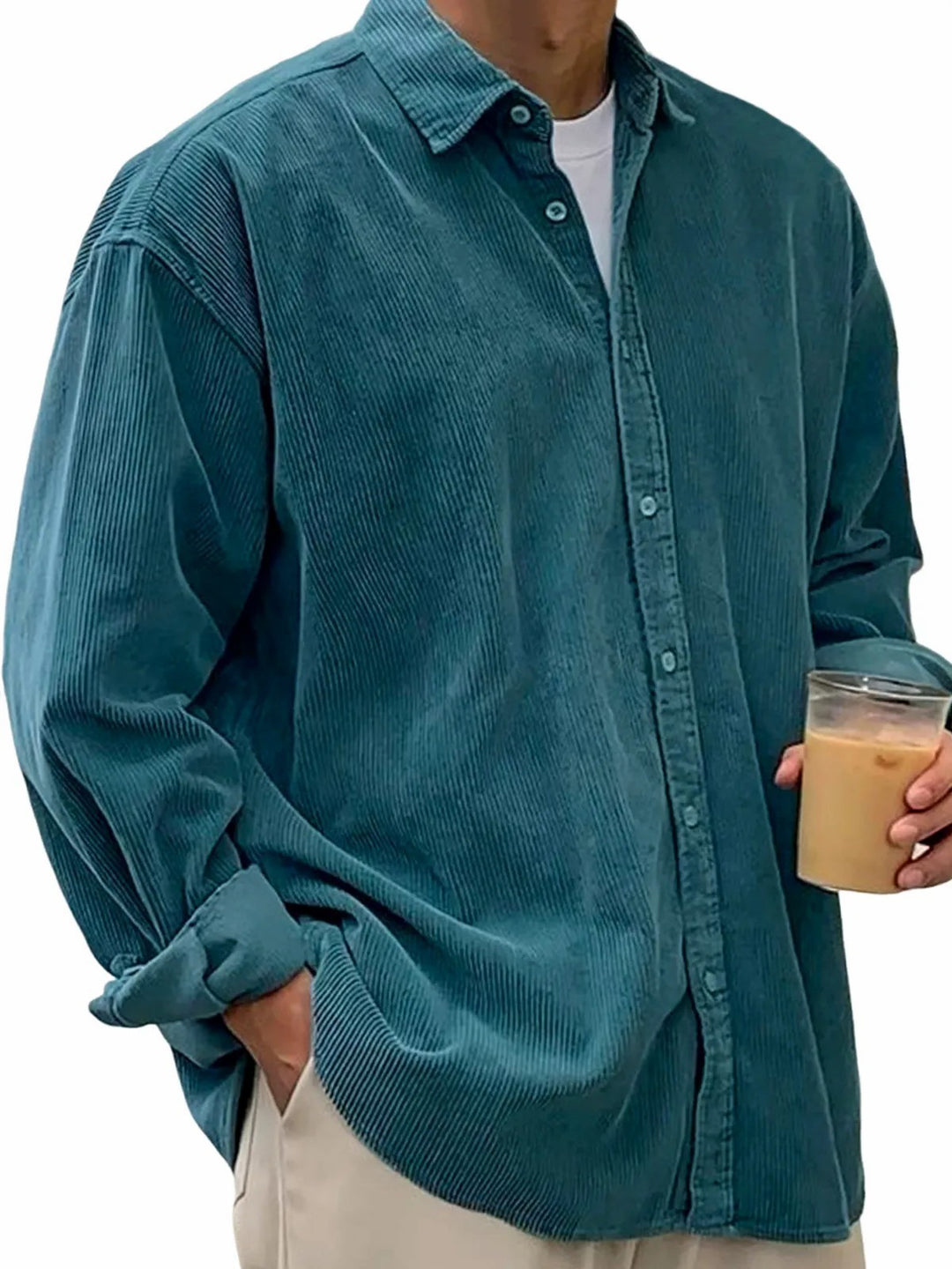 Men's long-sleeved oversized cord shirt with collar and continuous button placket Mune Fashion