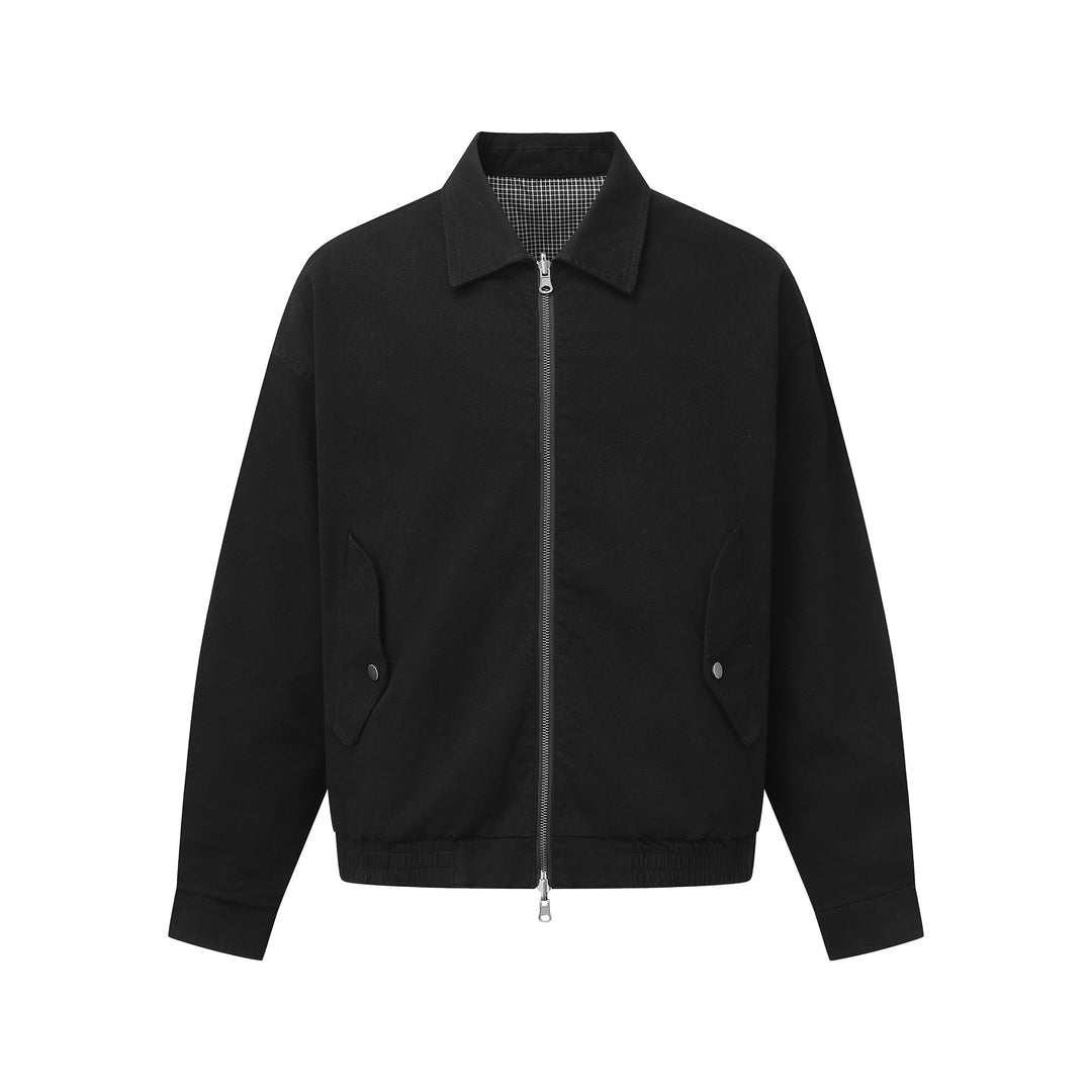 Men's Boxy Canvas Blouson Jacket with Zipper, Flap Pockets and Elastic Hem Mune Fashion