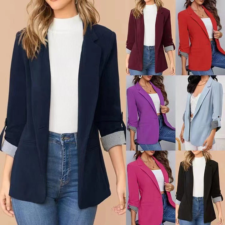 Women nan tailored casual blazer with turned-up sleeves and decorative button detail Mune Fashion