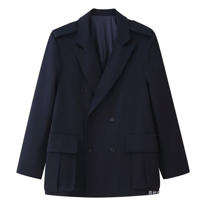 Women Double-breasted Field Blazer with large flap pockets and shoulder epaulets Mune Fashion