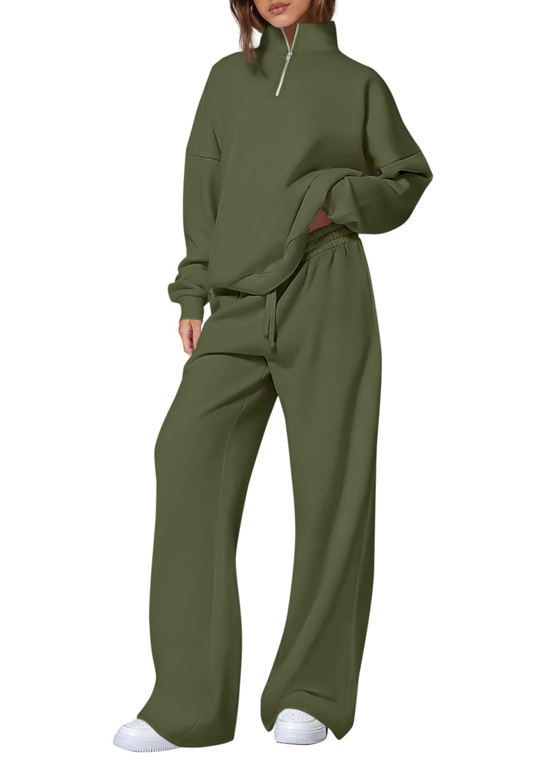 Women's oversized tracksuit with stand-up collar, half zipper and wide leg Mune Fashion