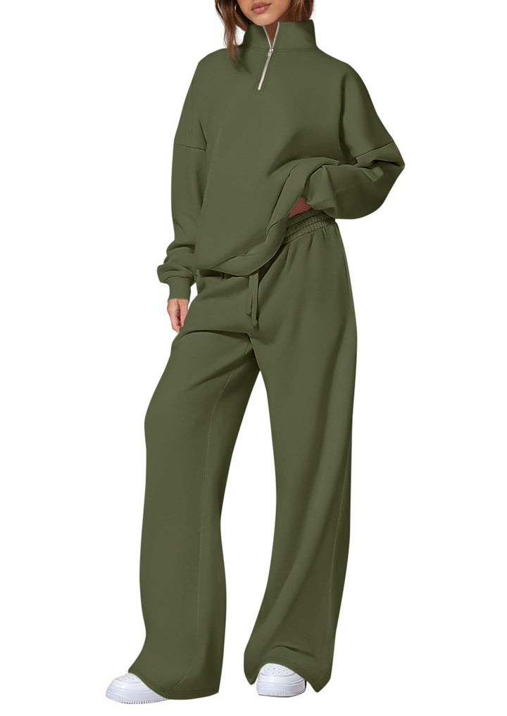 Women's oversized tracksuit with stand-up collar, half zipper and wide leg Mune Fashion
