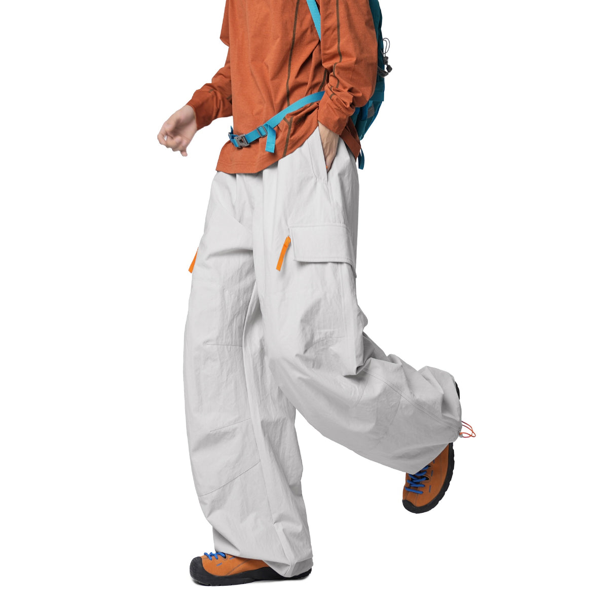 Men's Loose-Fit Functional Nylon Pants with Drawstring Waist, Utility Pockets & Baggy Silhouette Mune Fashion