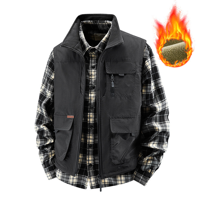 Men's Insulated Outdoor Work Vest with High Collar, Fleece Lining, and Versatile Organizer Pockets Mune Fashion