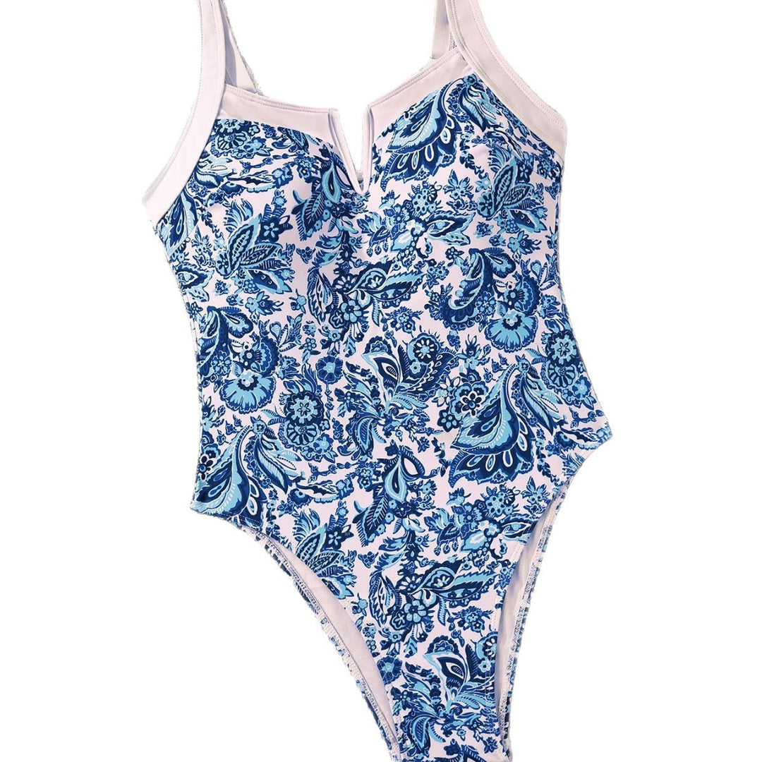 Women’s one-piece bathing suit with V-neck and tropical print Mune Fashion