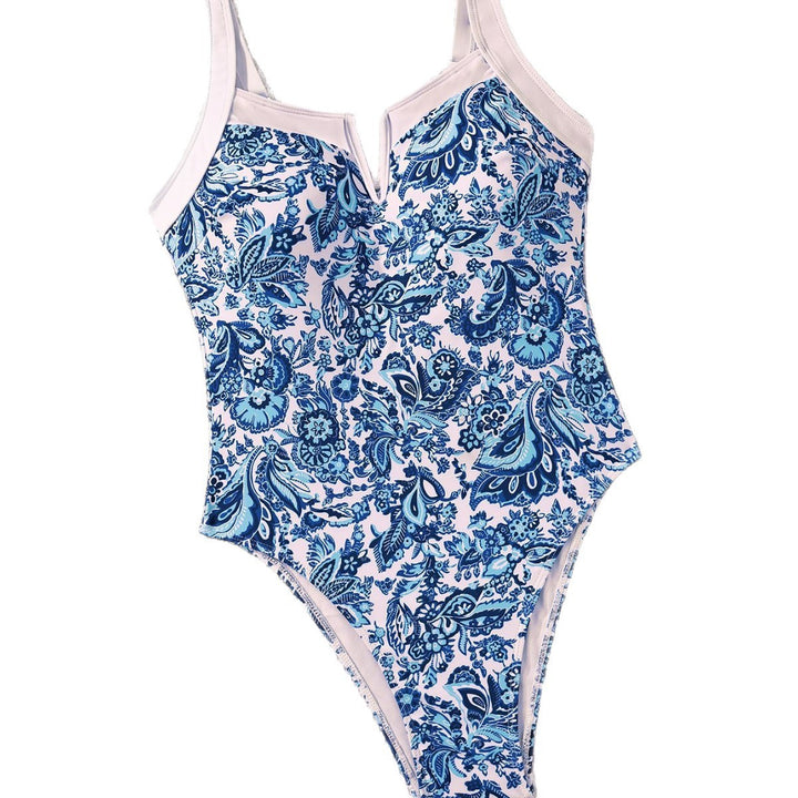 Women’s one-piece bathing suit with V-neck and tropical print Mune Fashion