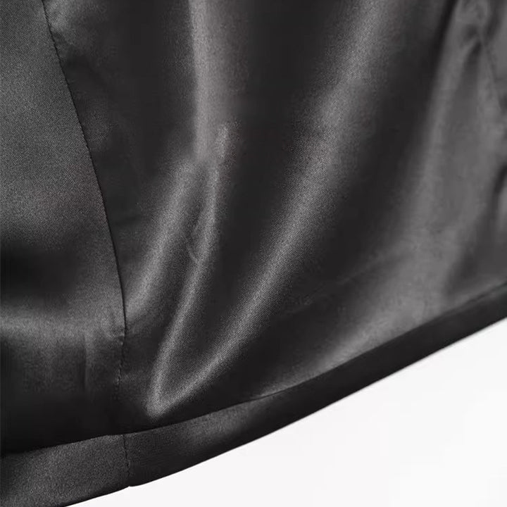 Women's Tailored Tuxedo Blazer with Narrow Satin Lapels and Single Button Closure Mune Fashion