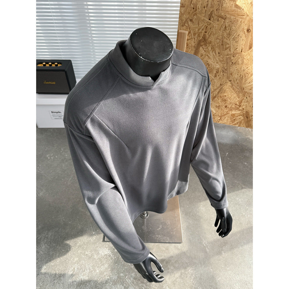 Men's Fine Loose Long Sleeve Sweatshirt with Short Stand-Up Collar and Minimalist Seam Construction Mune Fashion
