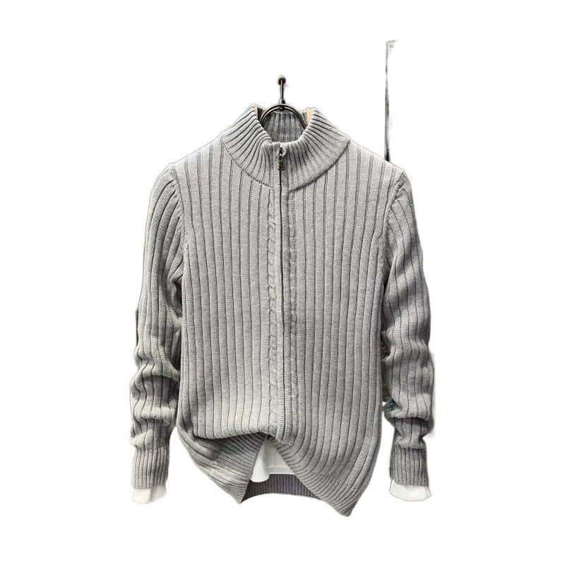 Men's ribbed structure zip jacket made of cotton blend with stand-up collar Mune Fashion