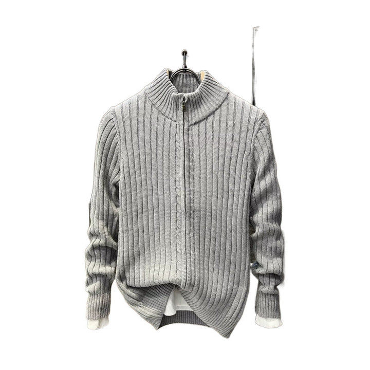 Men's ribbed structure zip jacket made of cotton blend with stand-up collar Mune Fashion