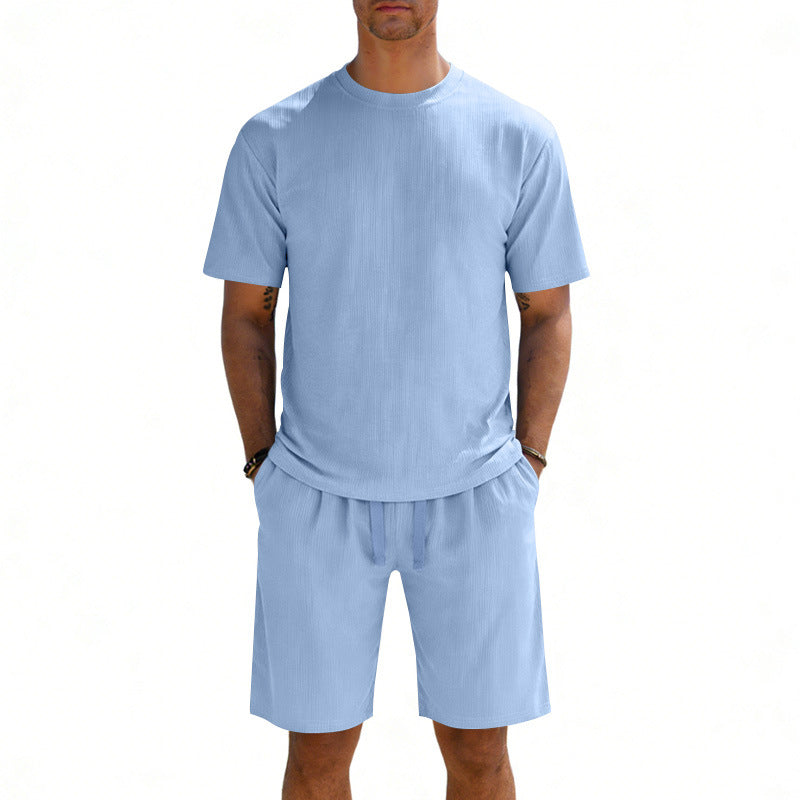 Men's short-sleeve shirt and Bermuda combination made of ribbed jersey with elastic drawstring waistband Mune Fashion