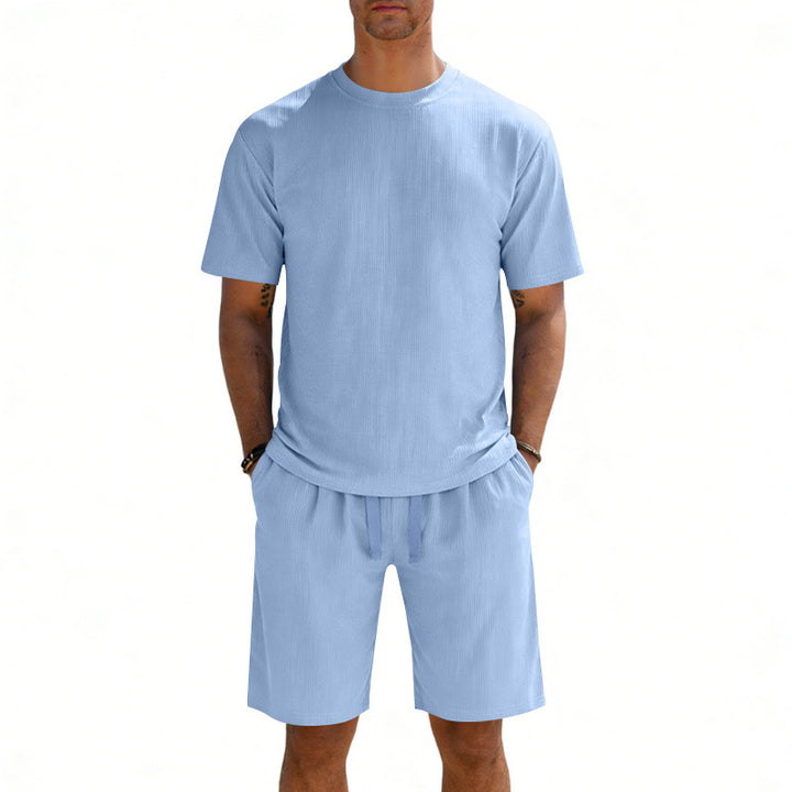Men's short-sleeve shirt and Bermuda combination made of ribbed jersey with elastic drawstring waistband Mune Fashion