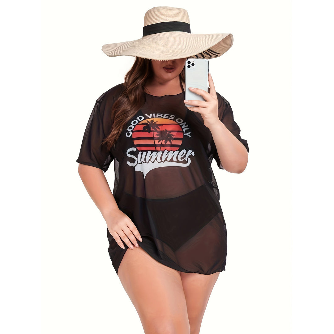 Women's Transparent Beach Blouse with Summer Print Mune Fashion