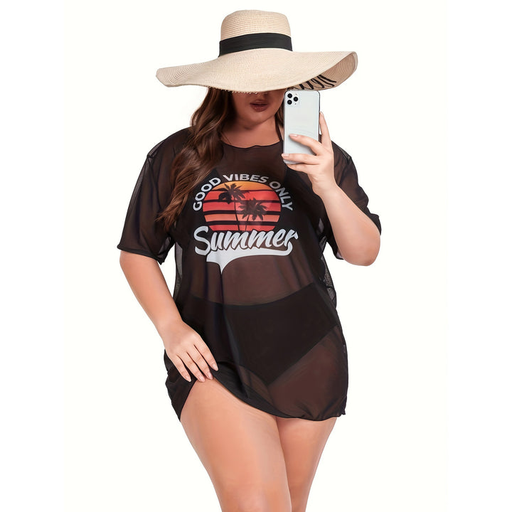 Women's Transparent Beach Blouse with Summer Print Mune Fashion