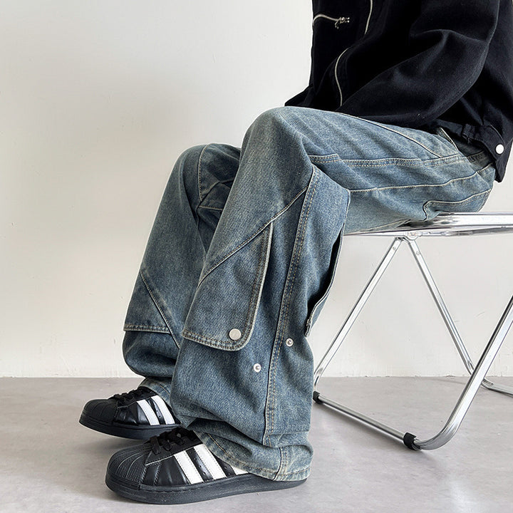 Women Wide-Cut Jeans with Creative Design Mune Fashion