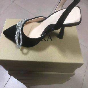 Women elegant Slingback pumps with pointed toe cap and sparkling rhinestone bow Mune Fashion