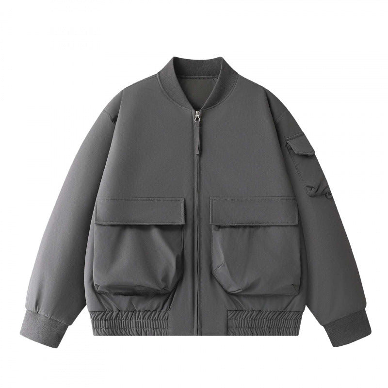 Unisex Short-Cut Utility Bomber Jacket with Large Front Pockets and Sleeve Organizer Mune Fashion