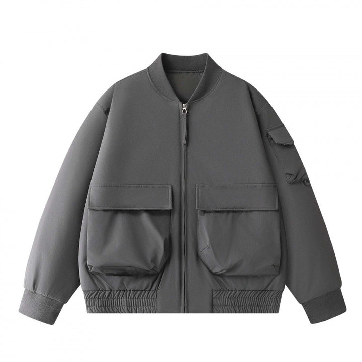 Unisex Short-Cut Utility Bomber Jacket with Large Front Pockets and Sleeve Organizer Mune Fashion