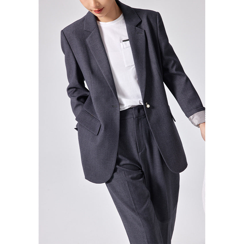Women Casual Tailoring Set with Longline Blazer and High-Waisted Pleated Pants Mune Fashion