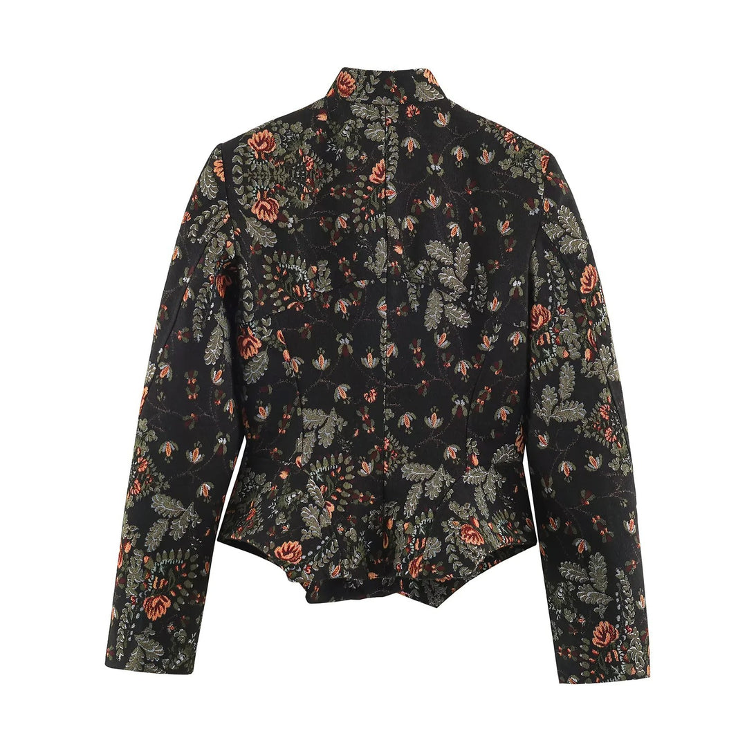 Ladies short blazer made of jacquard with stand-up collar and fitted cropped silhouette Mune Fashion