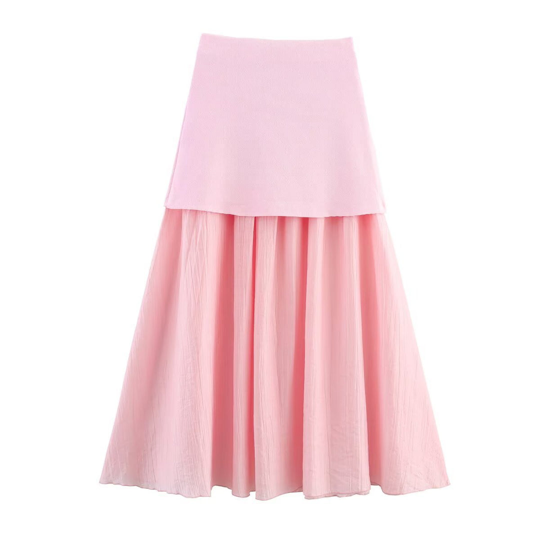 Women Two-Layer Chiffon Maxi Skirt with Smooth Hip Yoke and A-Line Fall Mune Fashion