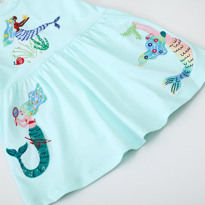 Girls Cotton Dress with Cute Mermaid Design Mune Fashion