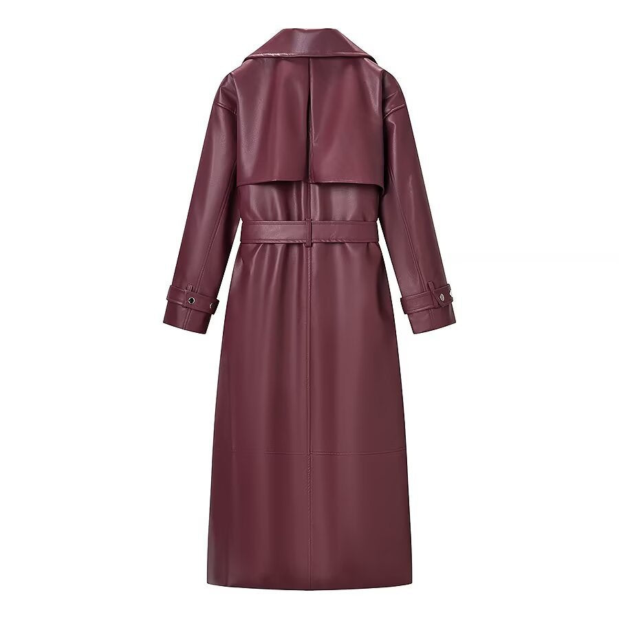 Ladies Maxi Long Oversized Coat in Leather Look with Distinctive Shoulders Mune Fashion
