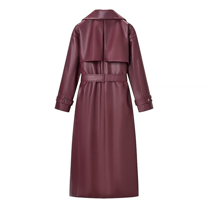 Ladies Maxi Long Oversized Coat in Leather Look with Distinctive Shoulders Mune Fashion