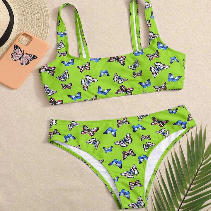 Women's crop bikini set with colorful butterfly print Mune Fashion