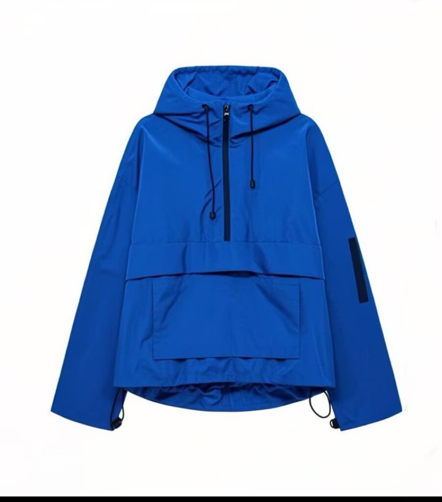 Women's Oversize Windbreaker-Anorak with Hood, Half-Zip and Kangaroo Pocket Mune Fashion