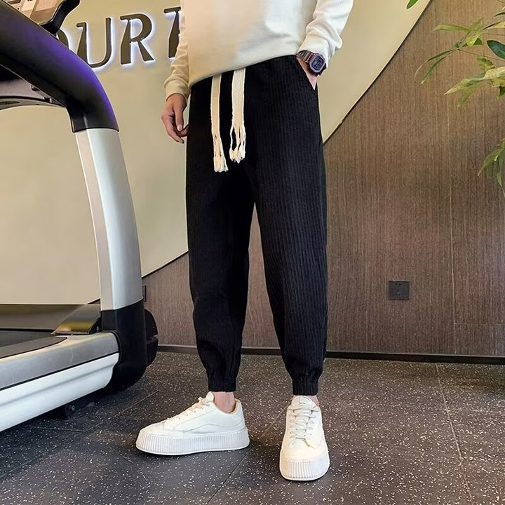 Men's Ribbed Relaxed Jogging Pants with Drawstring, Side Pockets and Elastic Hem Mune Fashion