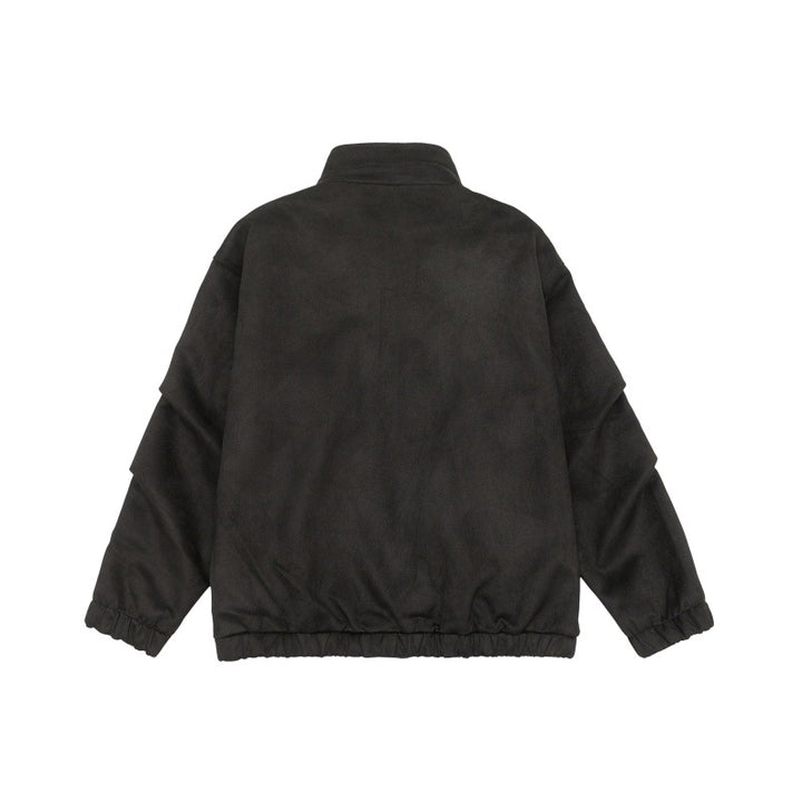 Unisex Short-Cut Stand-Up Collar Fleece Jacket with Concealed Snap Button Placket Mune Fashion