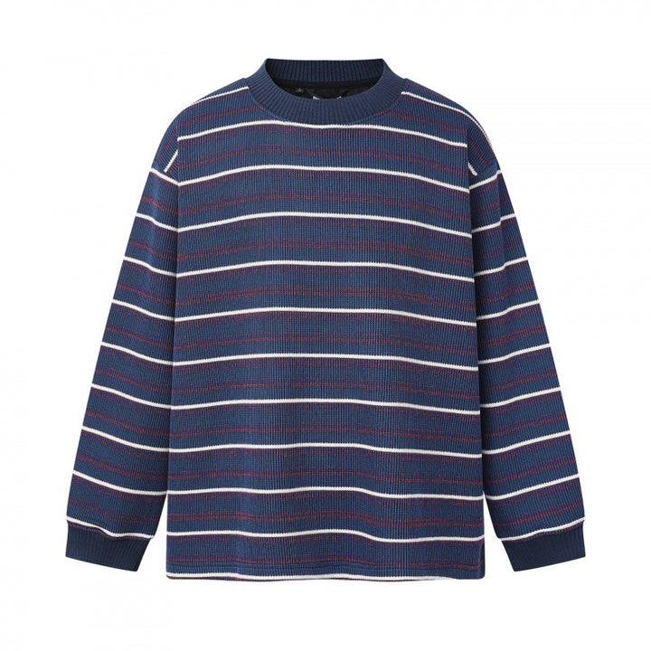 Unisex fine knit sweater in boxy cut with round neck and maritime stripes Mune Fashion