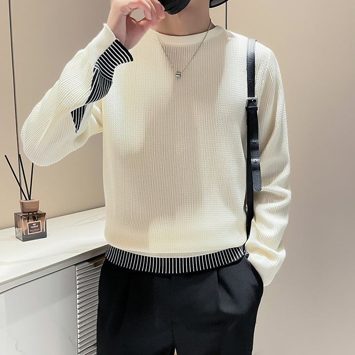 Men's fine-knit sweater with subtle ribbed structure and contrasting hem Mune Fashion