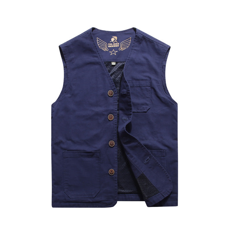 Men's Canvas Utility Vest with Mesh Lining and Multiple Pockets Mune Fashion