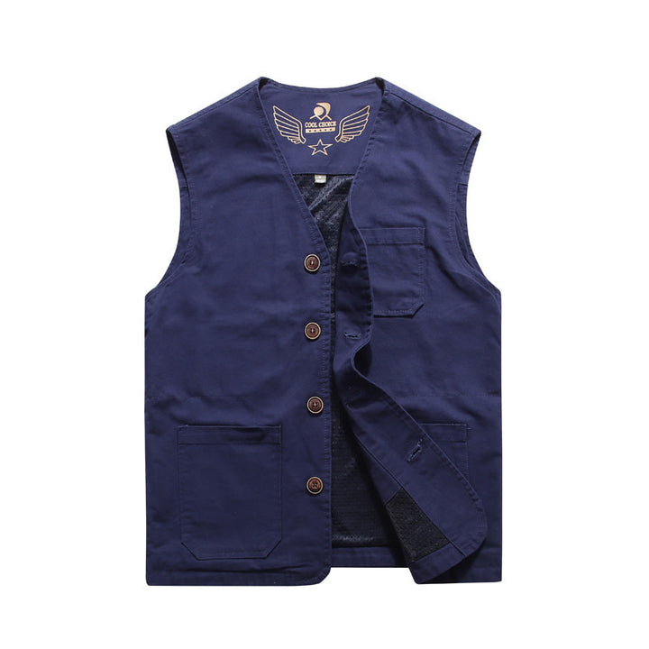Men's Sleeveless Utility Vest with Button Closure, Large Patch Front Pockets, and Lightweight Mesh Lining Mune Fashion