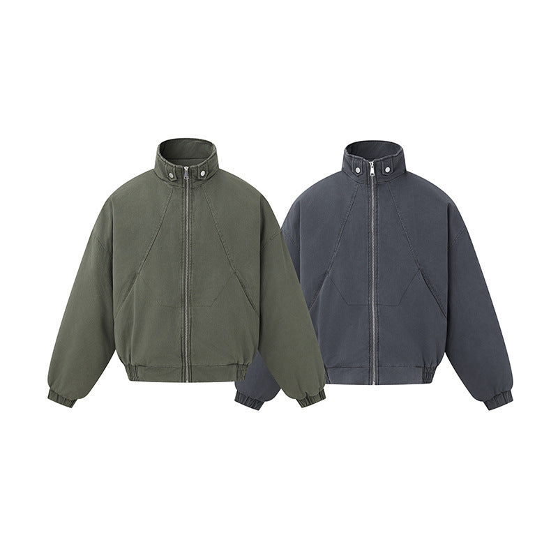 Unisex Boxy-Canvas-Bomber Jacket with High Stand-Up Collar, Diagonal Seam Design and Elastic Hem Mune Fashion