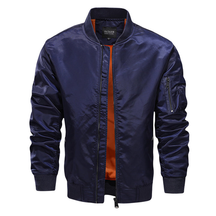 Men's Nylon Bomber Jacket in Aviator Style with Arm Pocket and Ribbed Cuffs Mune Fashion