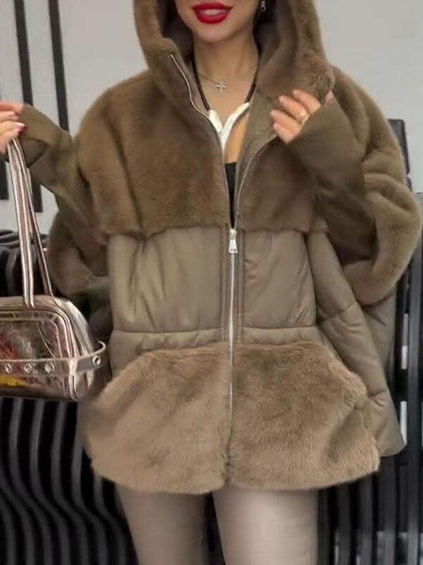 Women's Quilted Oversized Parka with Faux Fur Trim, Hood and Ribbed Cuffs Mune Fashion