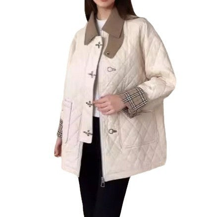 Women’s Stylish Quilted Coat with Check Pattern Mune Fashion