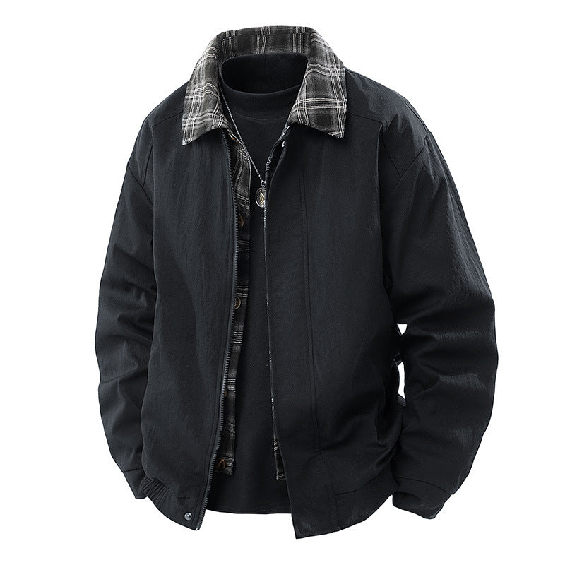 Men's Casual Overshirt Jacket with Checked Lining and Concealed Zipper Mune Fashion