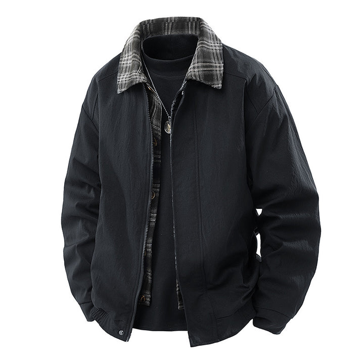 Men's Casual Overshirt Jacket with Checked Lining and Concealed Zipper Mune Fashion