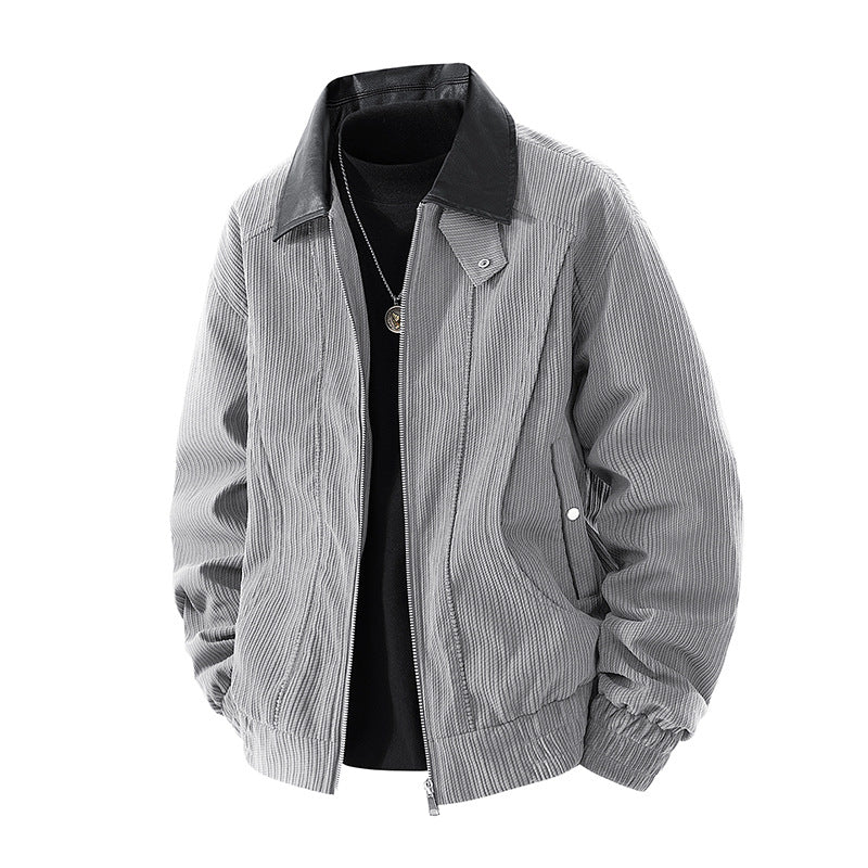 Men's nano cord jacket with contrasting faux leather collar, concealed zipper and practical flap pockets Mune Fashion