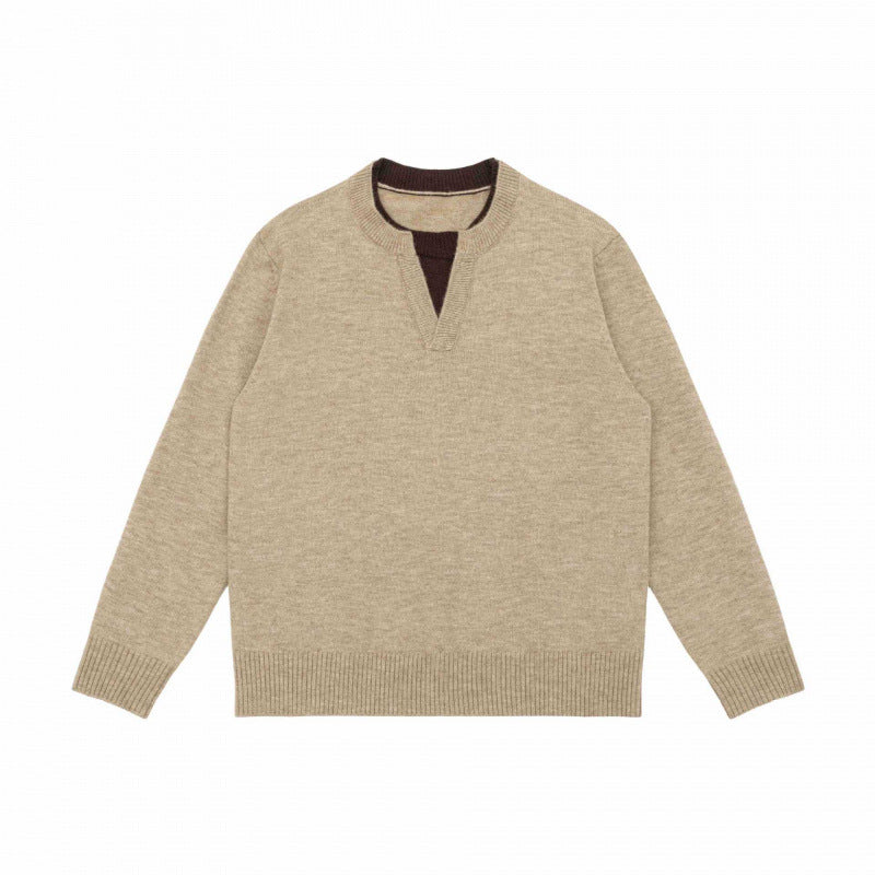 Unisex Mélange-knit sweater with half-neck V-slit and contrasted inner waistband Mune Fashion