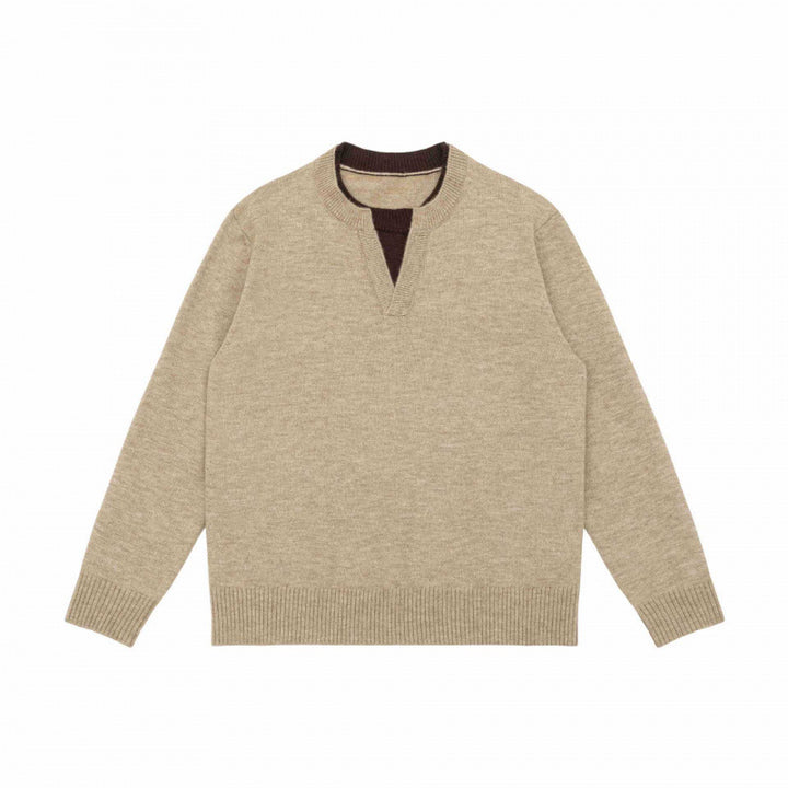 Unisex Mélange-knit sweater with half-neck V-slit and contrasted inner waistband Mune Fashion