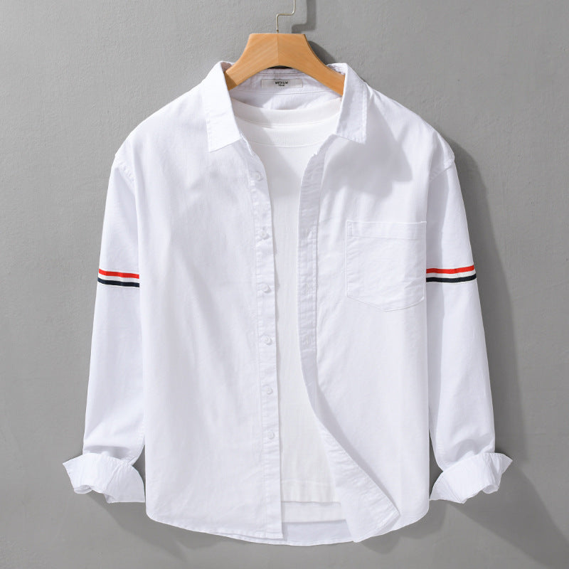 Men's Lightweight Cotton Shirt in Layering Look with Chest Pocket and Contrasting Sleeve Stripes Mune Fashion