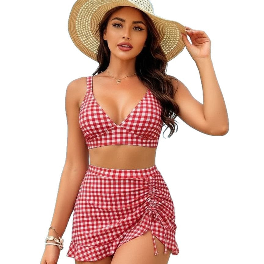 Women's Checkered Bikini Set with Playful Skirt Mune Fashion