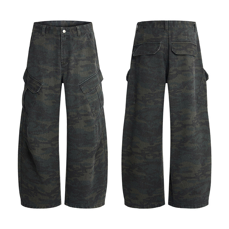 Men's extra-wide cargo pants in palazzo cut made of heavy camouflage denim Mune Fashion