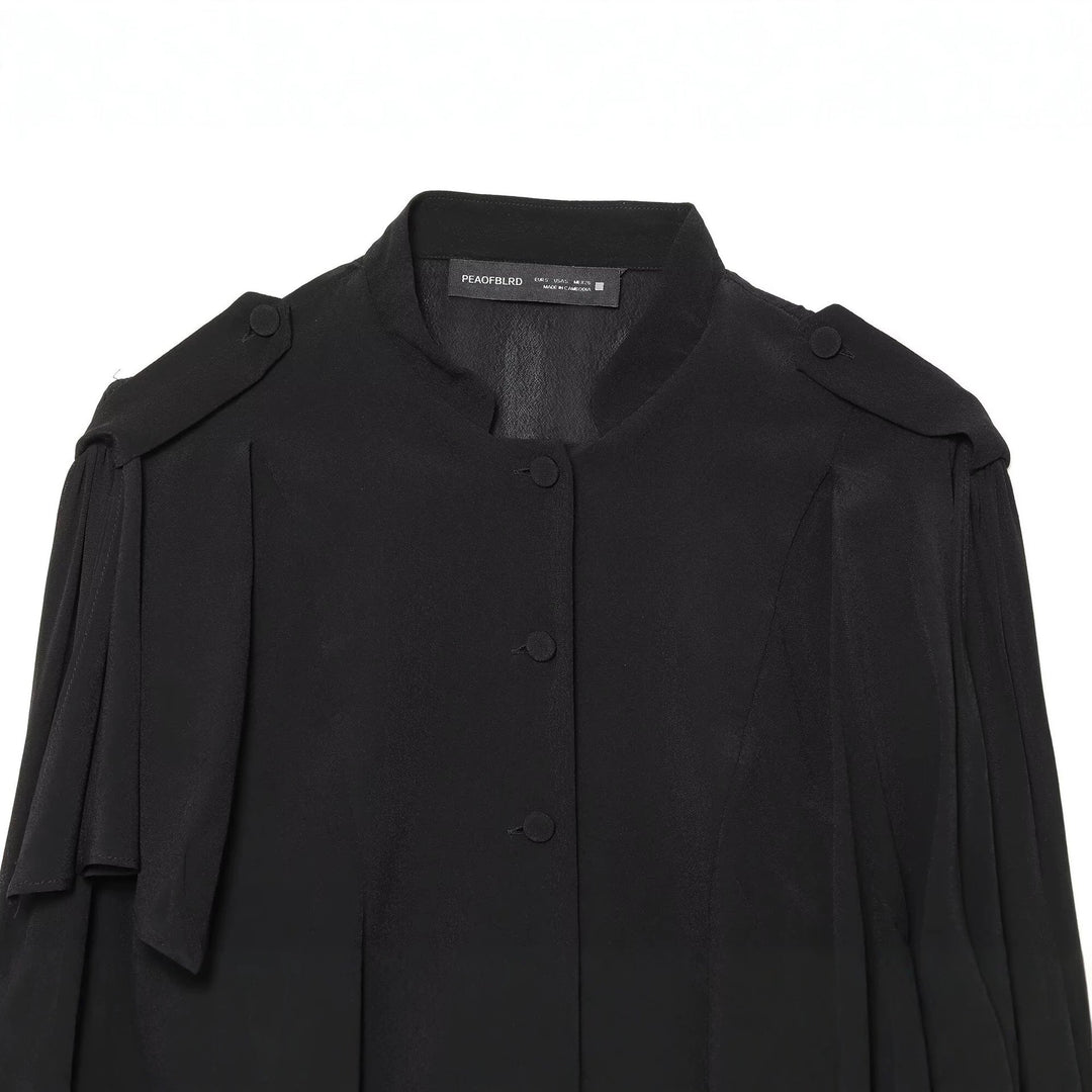 Women's short jacket with layered ruffles, stand-up collar and concealed button placket Mune Fashion
